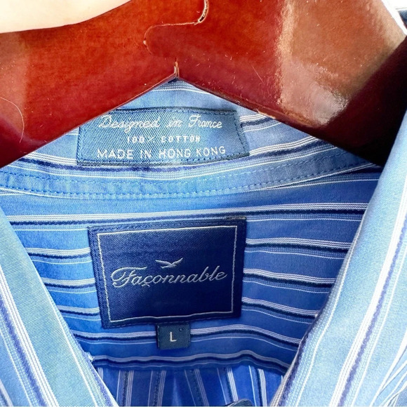 Faconnable Mens Dress Shirt Blue With Black Stripes Size Large Office Work Wear - Picture 5 of 7